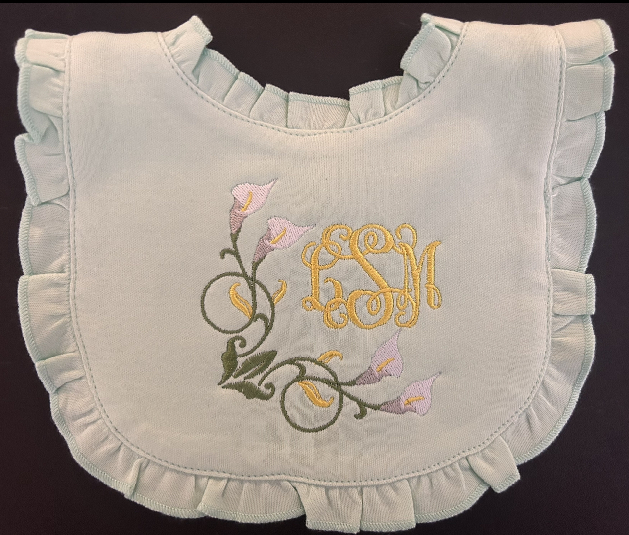 Embroidered Calla Lily Bib and Burp Cloth Set - Image 3