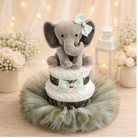 Elephant Diaper Cake with TuTu