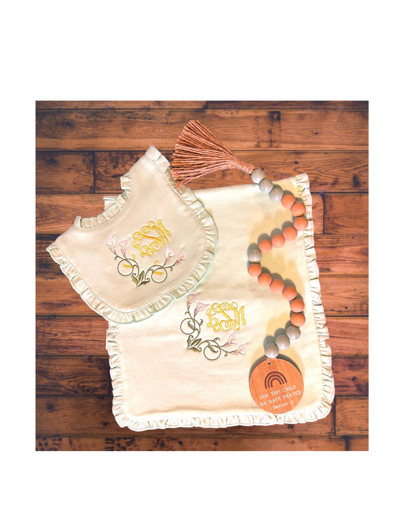 Embroidered Calla Lily Bib and Burp Cloth Set