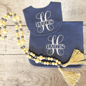 Embroidered Bib and Burp Cloth Set