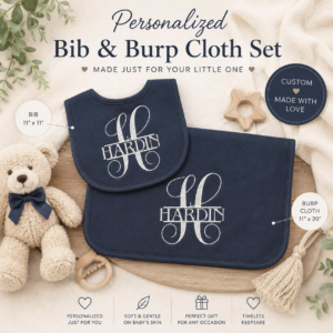 Embroidered Bib and Burp Cloth Set