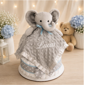 Elephant Diaper Cake with Lovey