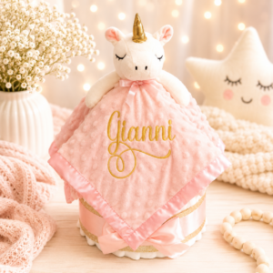 Unicorn Diaper Cake with Lovey