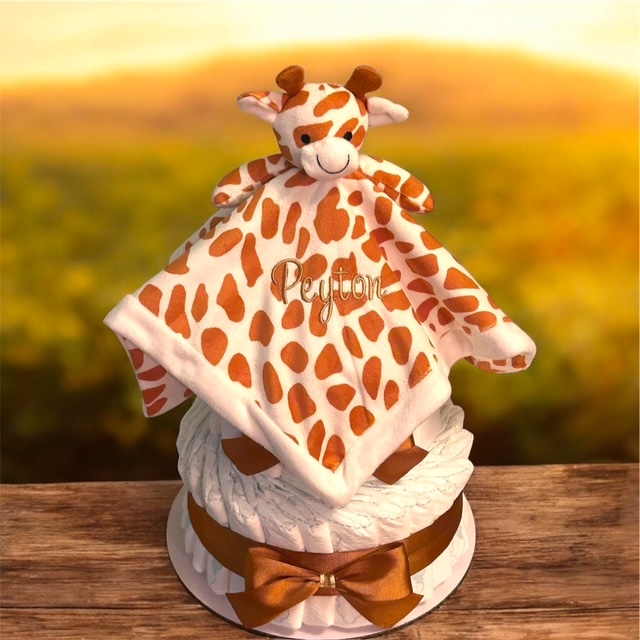 Giraffe Diaper Cake with Lovey